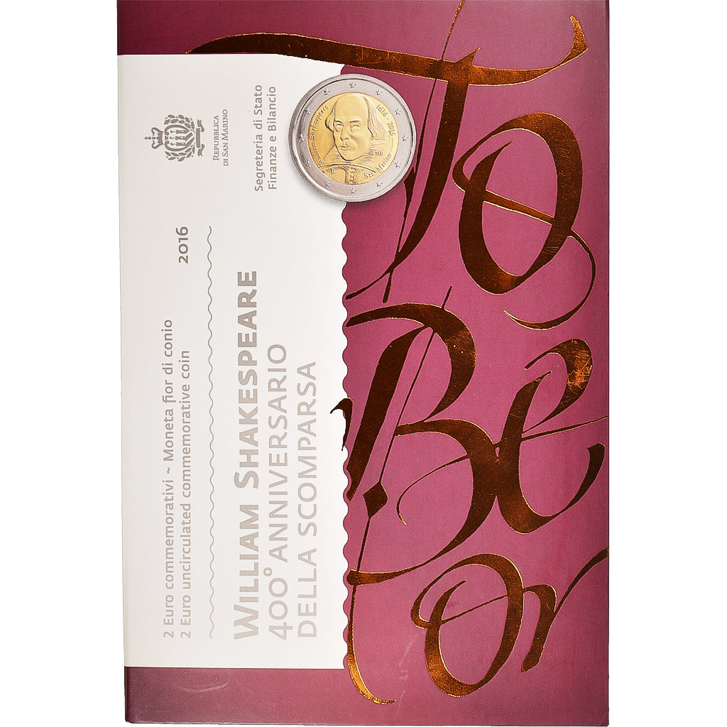 San Marino, 2 Euro, William Shakespeare - 400th Anniversary, 2016, Rome