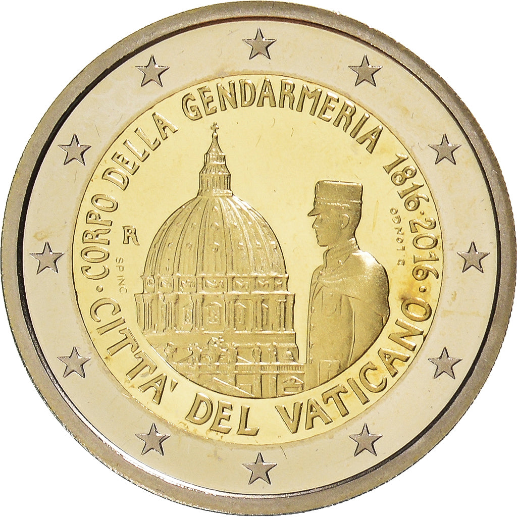 Vatican, 2 Euro, 2016, Rome, 200 ANS DE LA GENDARMERIE DU VATICAN.BE, FDC