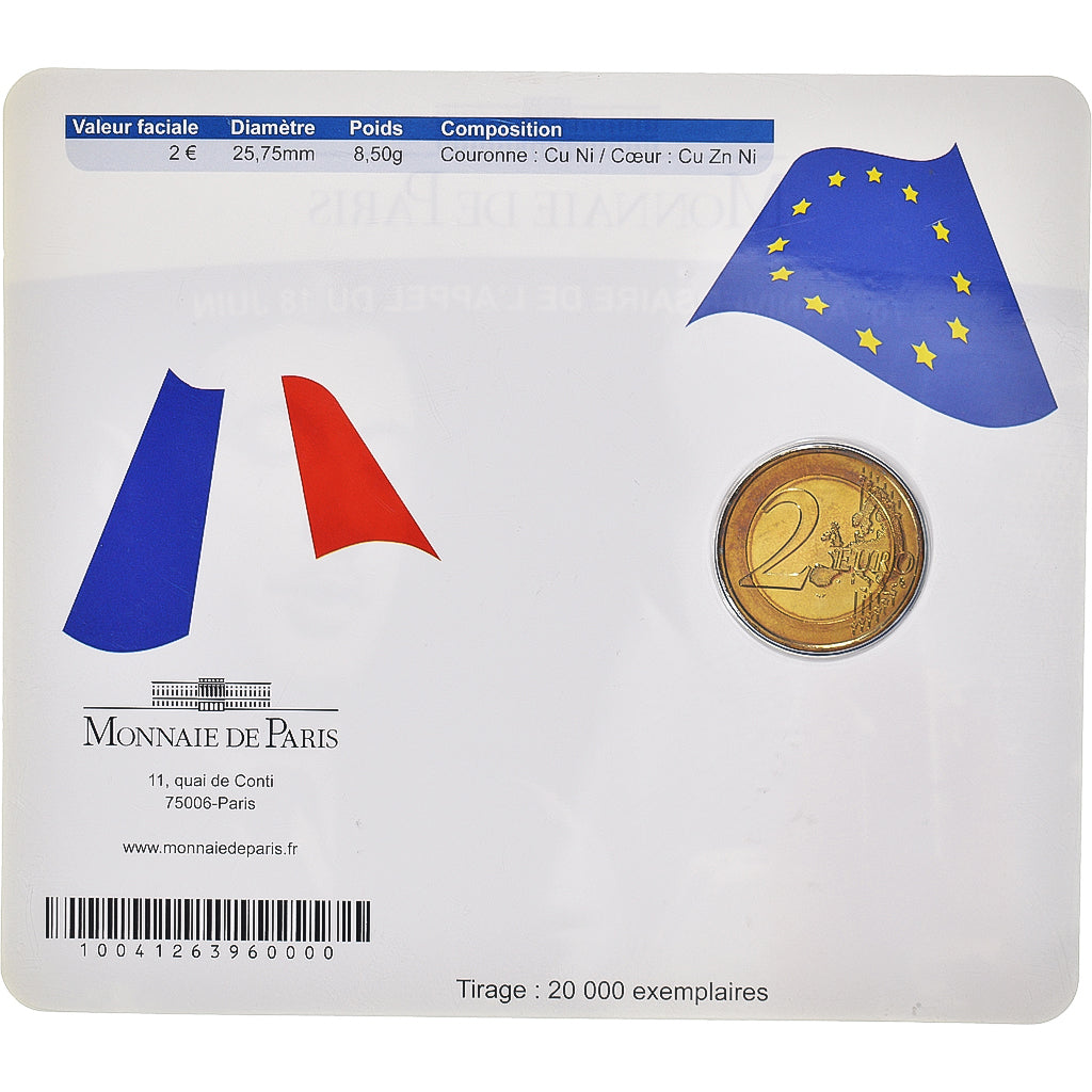 France, 2 Euro, appel du 18 juin, 2010, Monnaie de Paris, MS(65-70), Bi-Metallic