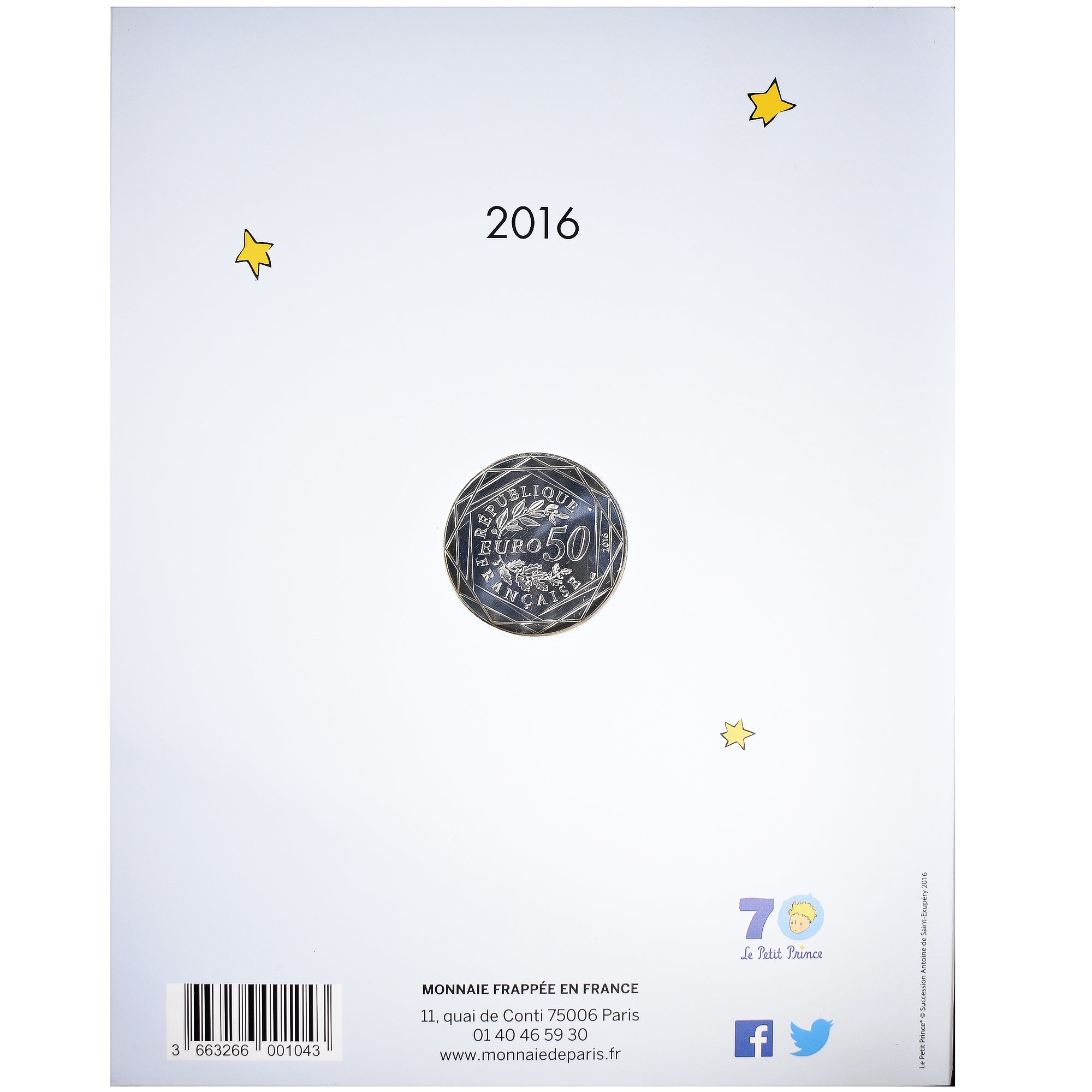 France, Monnaie de Paris, 50 Euro, Petit Prince, 2016, Paris, BU, colorisée