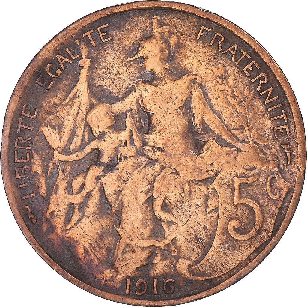 Moneta, Francja, Dupuis, 5 Centimes, 1916, Paris, VF(20-25), Brązowy, KM:842