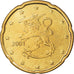 Finland, 20 Euro Cent, 2001, Vantaa, MS(65-70), Brass, KM:102