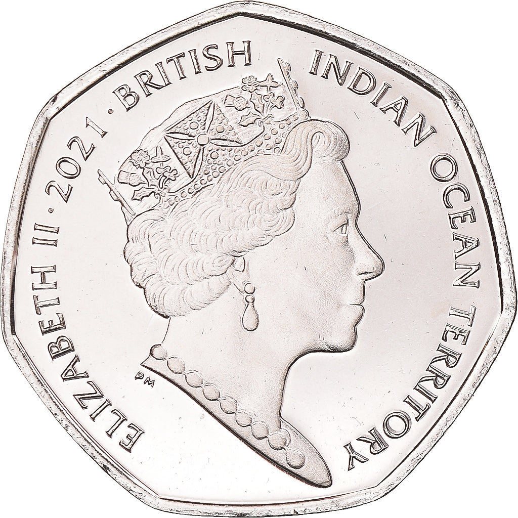 Coin, British Indian Ocean, Cherckerboard Wrasse, 50 Pence, 2021