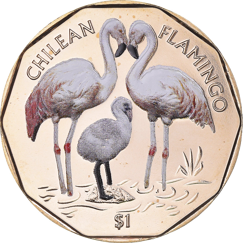 Coin, BRITISH VIRGIN ISLANDS, 1 Dollar, 2019, Coloured Chilean Flamingos)FDC