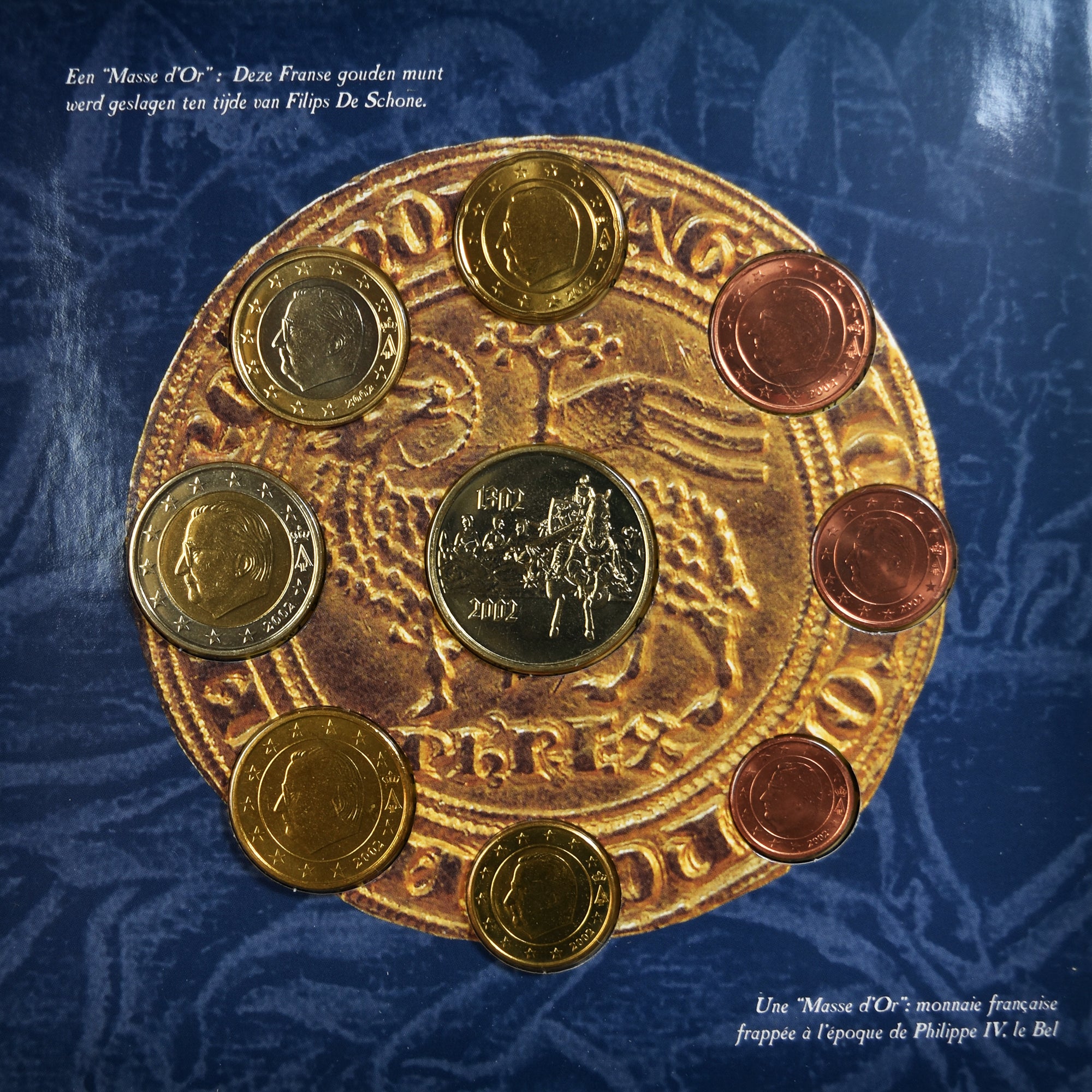 Belgio, 1 Cent to 2 Euro, euro set - Bataille des éperons d'or, 2002, Royal