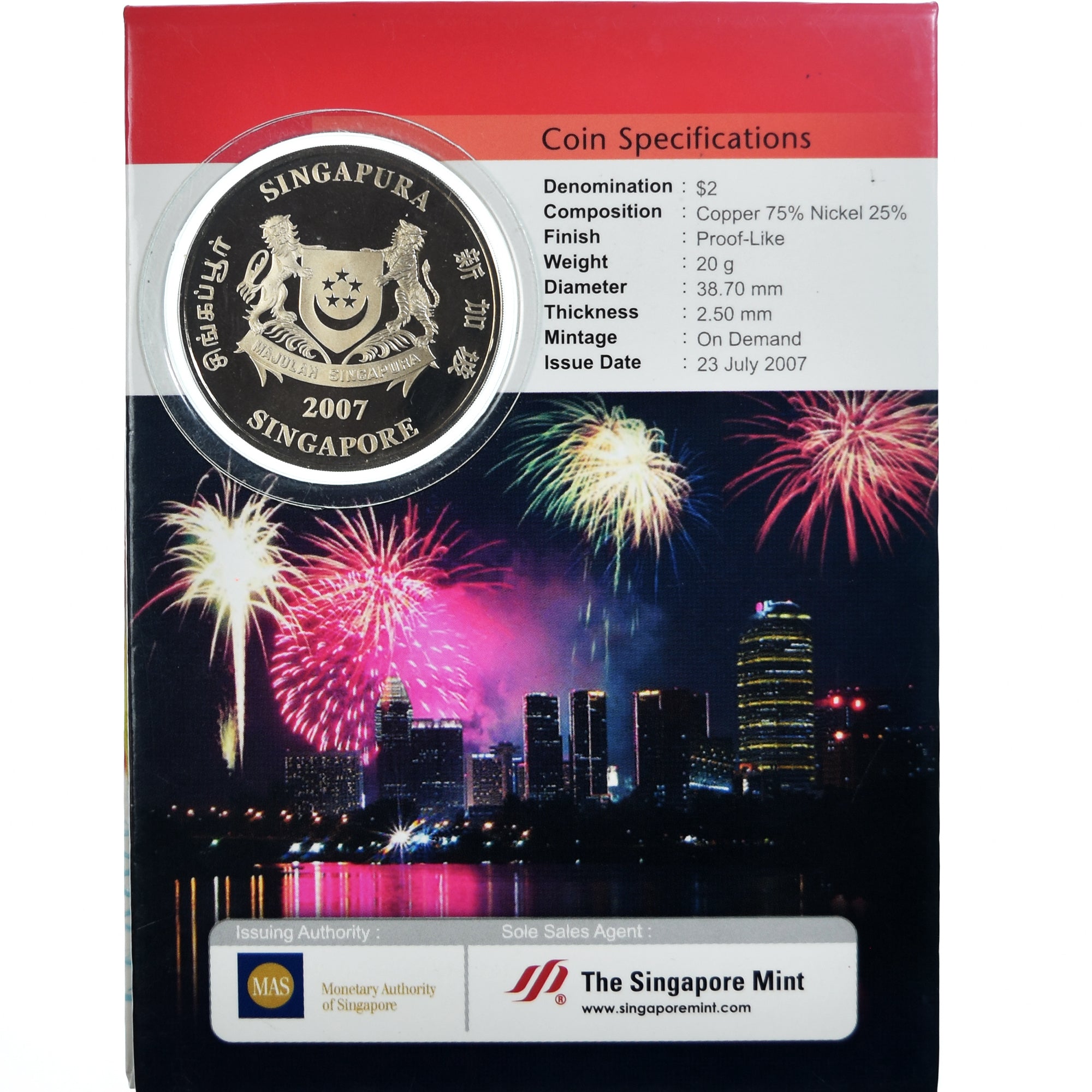 Coin, Singapore, 2 Dollars, 2007, Singapore Mint, 42ème anniversaire de