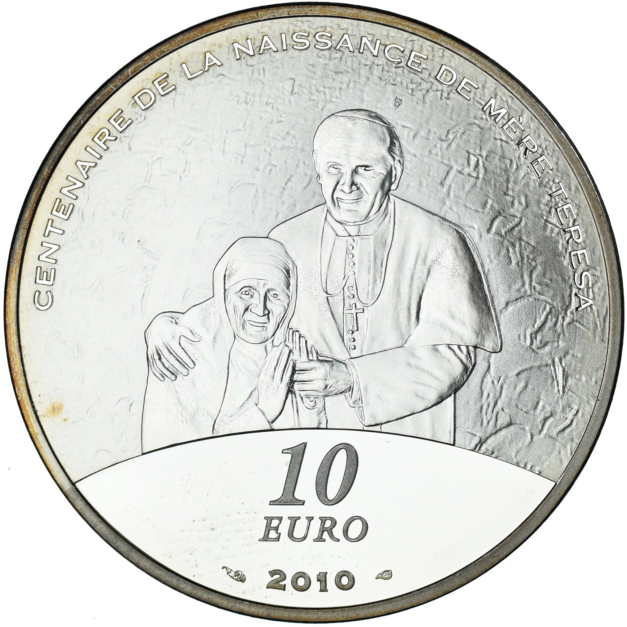 Francia, Monnaie de Paris, 10 Euro, Mère Thérésa, 2010, Paris, BE, FDC, Plata