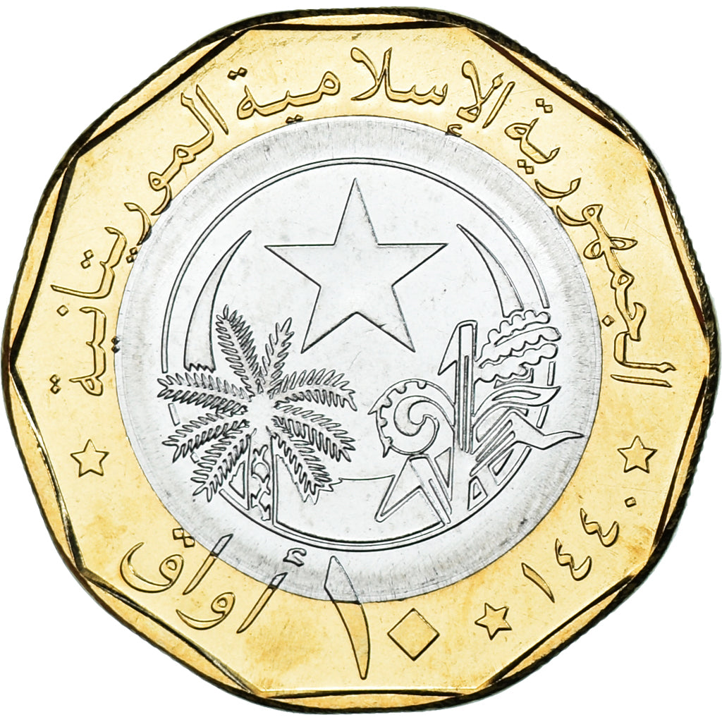 Coin, Mauritania, 10 Ouguiya, 2018, MS(63), Bi-Metallic, KM:14