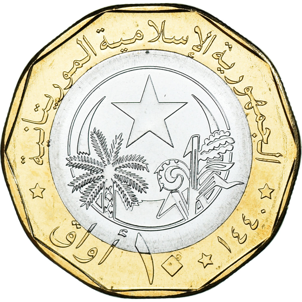 Coin, Mauritania, 10 Ouguiya, 2018, MS(63), Bi-Metallic, KM:14