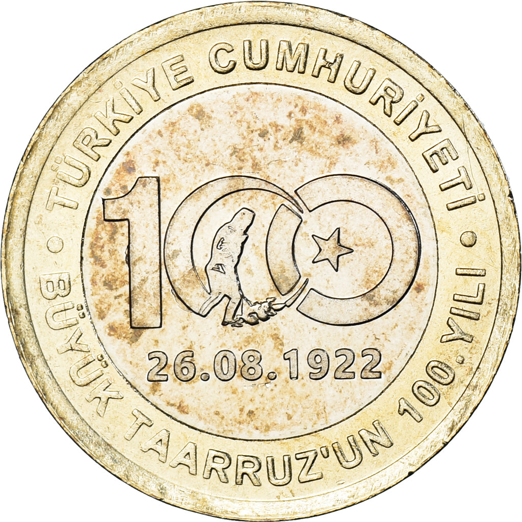 Coin, Turkey, Lira, 2022, 100th Anniversary of the Great Offensive., MS(63)