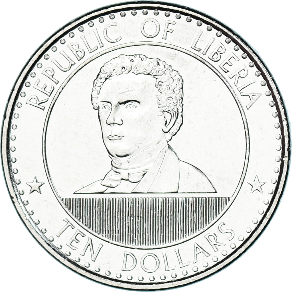Coin, Liberia, 10 Dollars, 2022, Joseph Jenkins Roberts, MS(63), Nickel plated