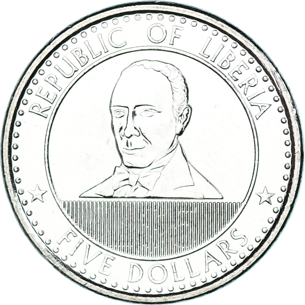 Moneta, Liberia, 5 Dollars, 2022, Edward James Roye, SPL, Acciaio placcato
