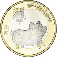 Coin, China, 10 Yüan, 2019, Année du cochon., MS(63), Bi-Metallic
