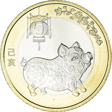 Coin, China, 10 Yüan, 2019, Année du cochon., MS(63), Bi-Metallic