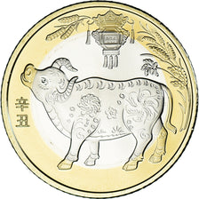 Coin, China, 10 Yüan, 2021, Année du Buffle, MS(63), Bi-Metallic, KM:2578