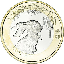 Coin, China, 10 Yüan, 2023, Année du Lapin., MS(63), Bi-Metallic, KM:2680