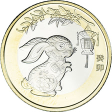 Coin, China, 10 Yüan, 2023, Année du Lapin., MS(63), Bi-Metallic, KM:2680