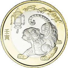 Münze, China, 10 Yüan, 2022, Année du tigre., UNZ, Bi-Metallic, KM:2680