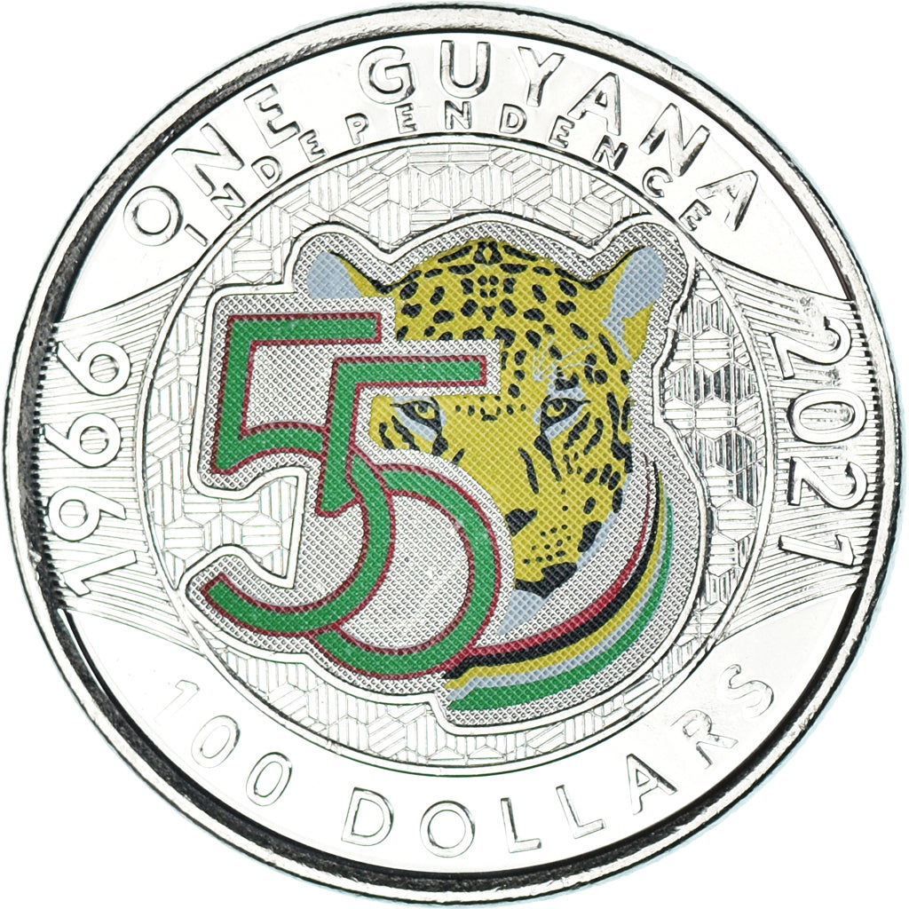 Coin, Guyana, 100 Dollars, 2021, 55 Years of Independence.colorized., MS(63)