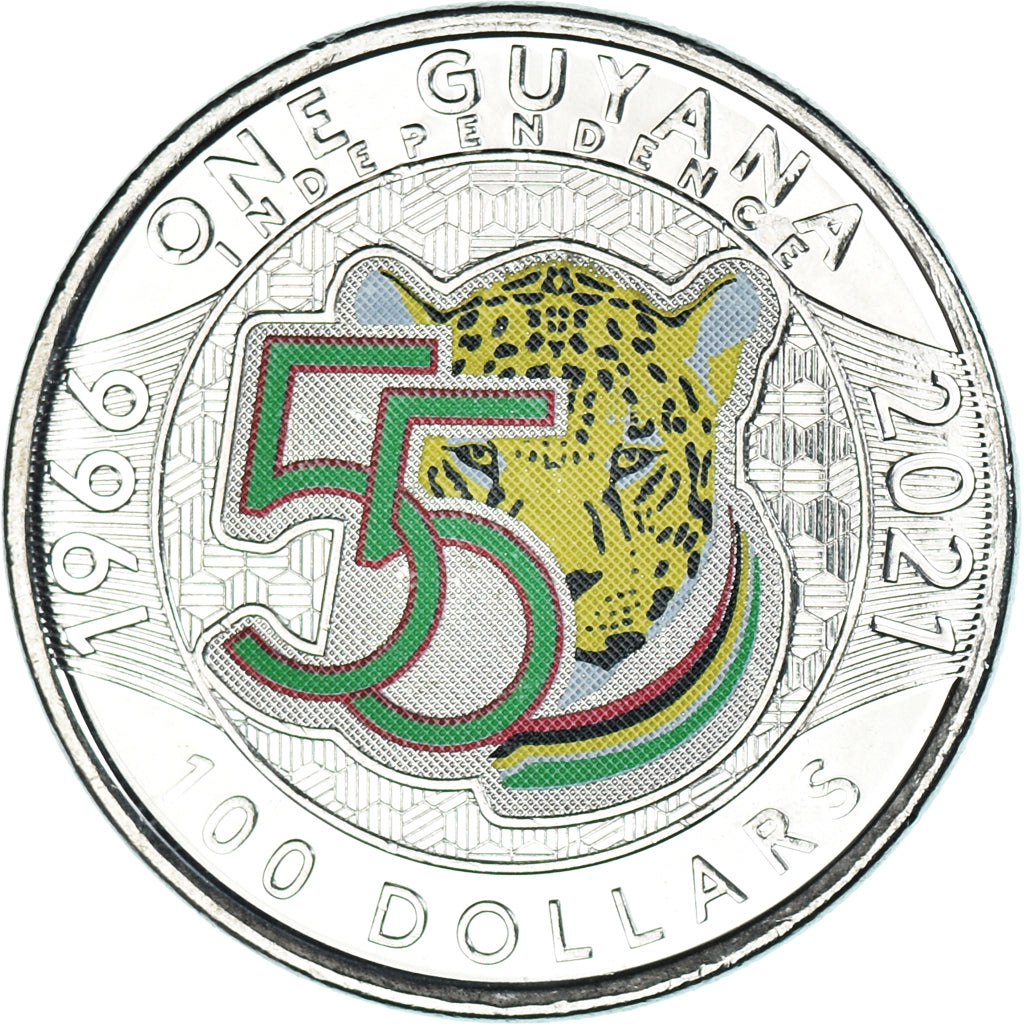 Coin, Guyana, 100 Dollars, 2021, 55 Years of Independence.colorized., MS(63)