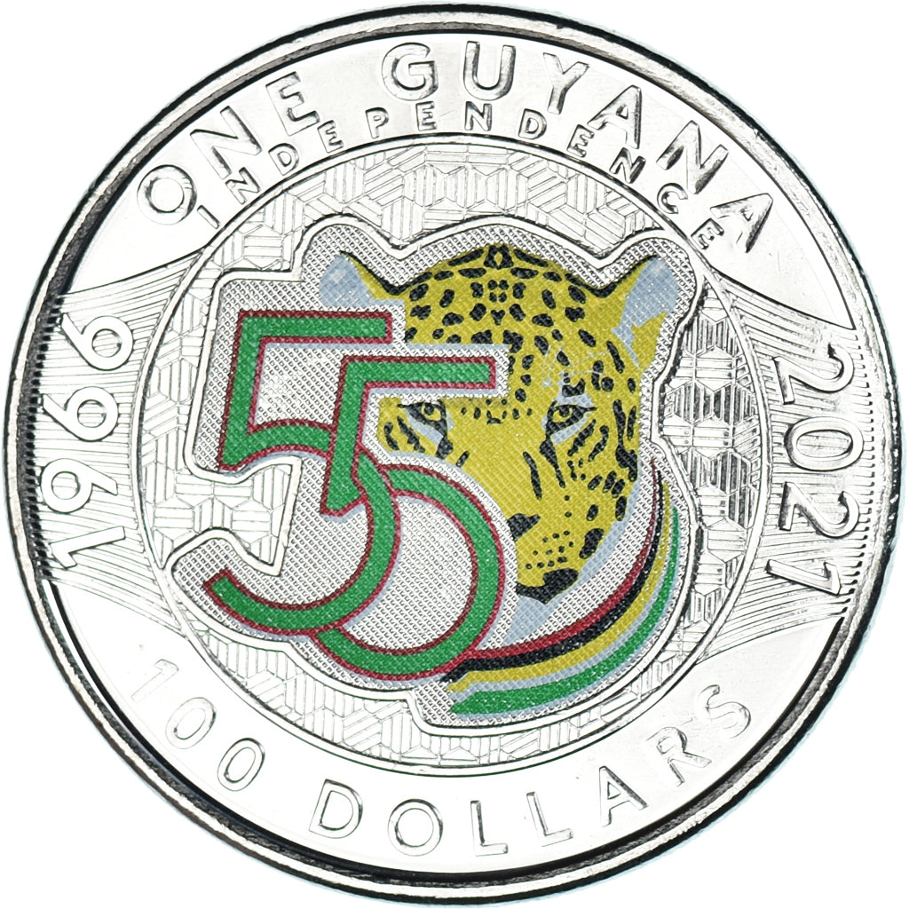 Coin, Guyana, 100 Dollars, 2021, 55 Years of Independence.colorized., MS(63)