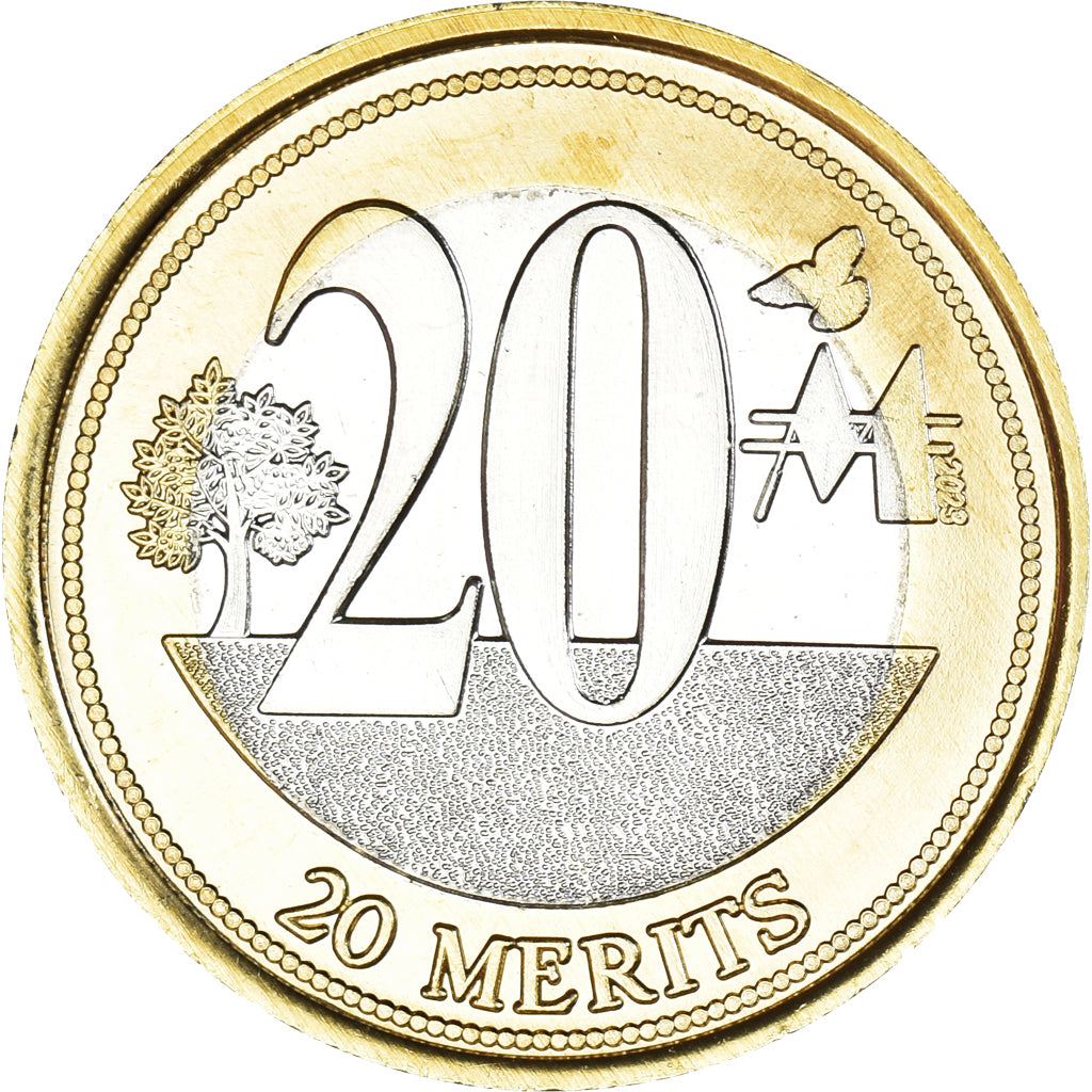 Coin, Eurozone, 20 Merits, 2023, LIBERLAND, MS(63), Bi-Metallic