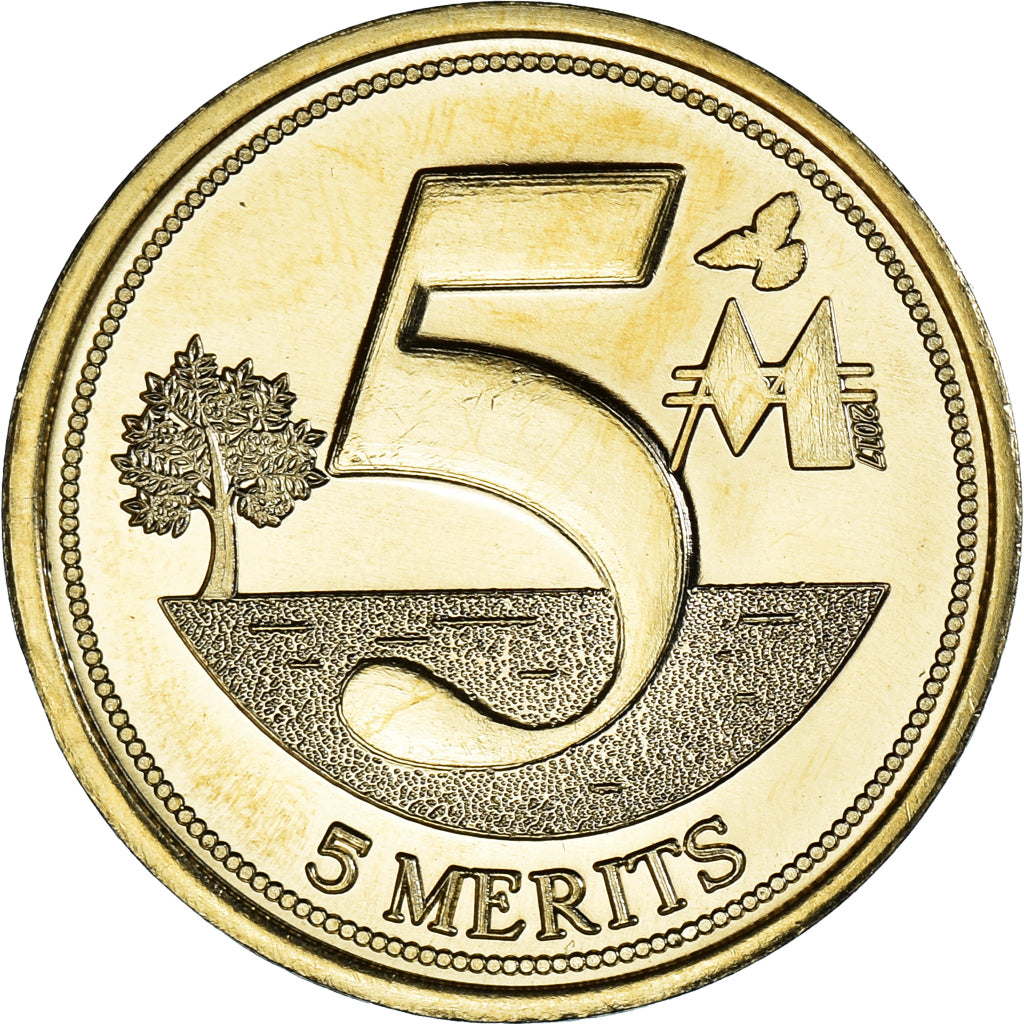 Coin, Eurozone, 5 Merits, 2017, LIBERLAND, MS(63), laiton