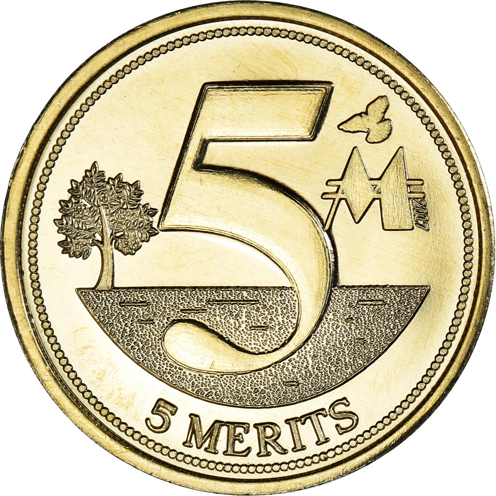 Coin, Eurozone, 5 Merits, 2017, LIBERLAND, MS(63), laiton