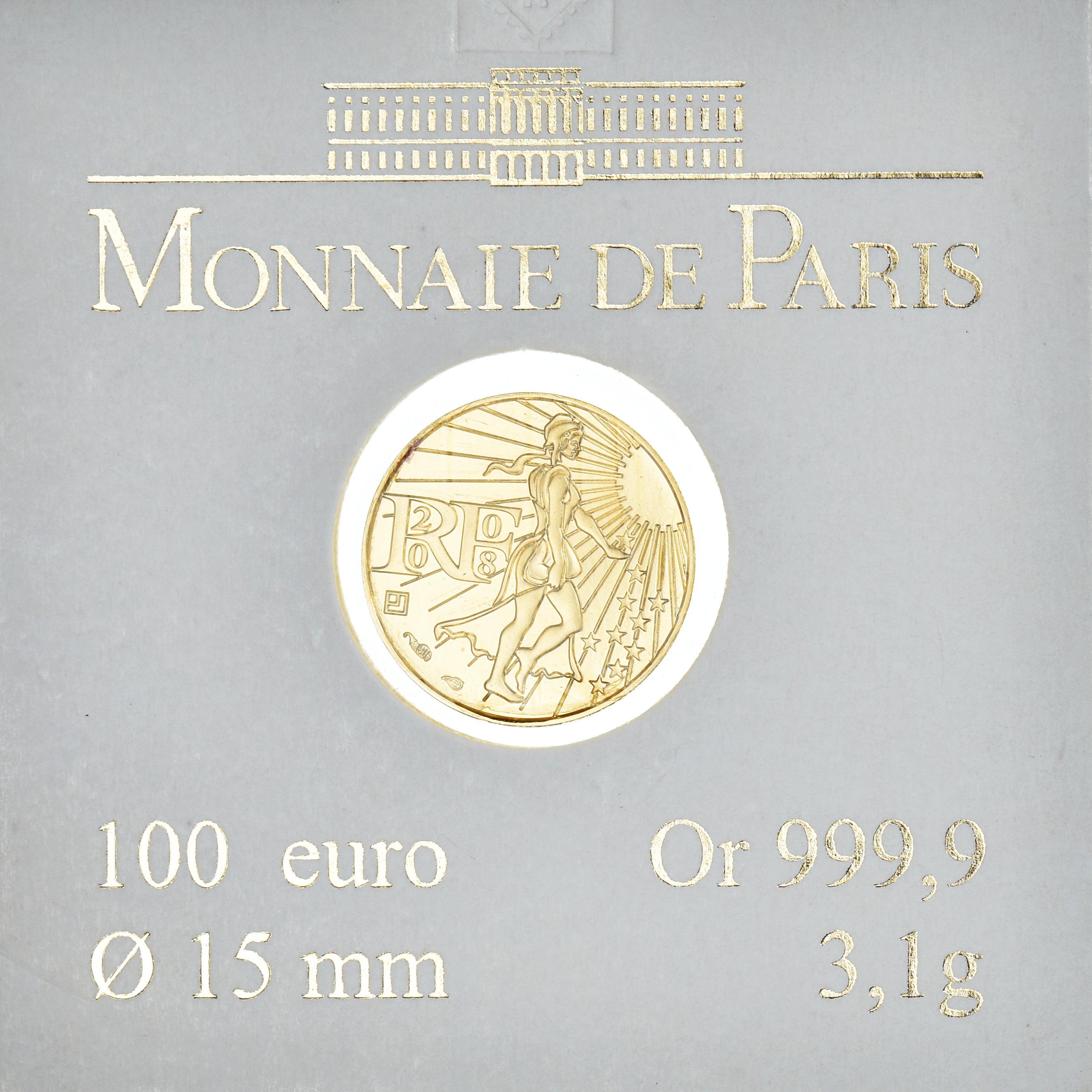 France, Monnaie de Paris, 100 Euro, 2008, Paris, Semeuse FDC, MS(65-70), Gold