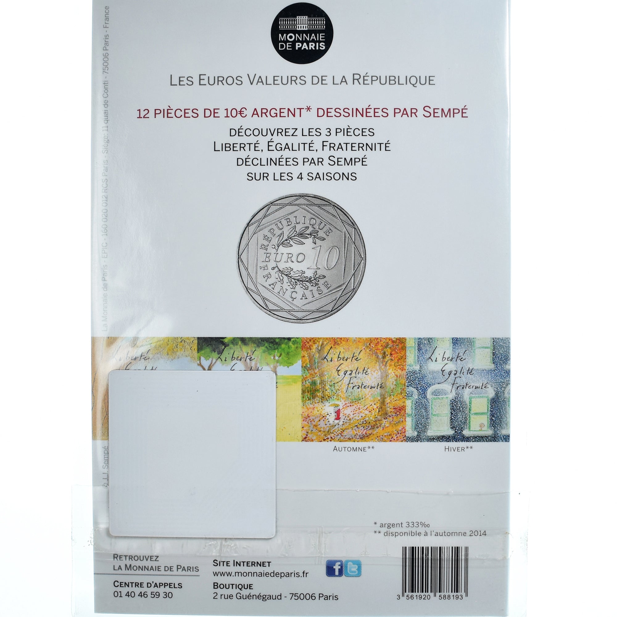 Francia, Sempé - Liberté, 10 Euro, 2014, FDC, Argento