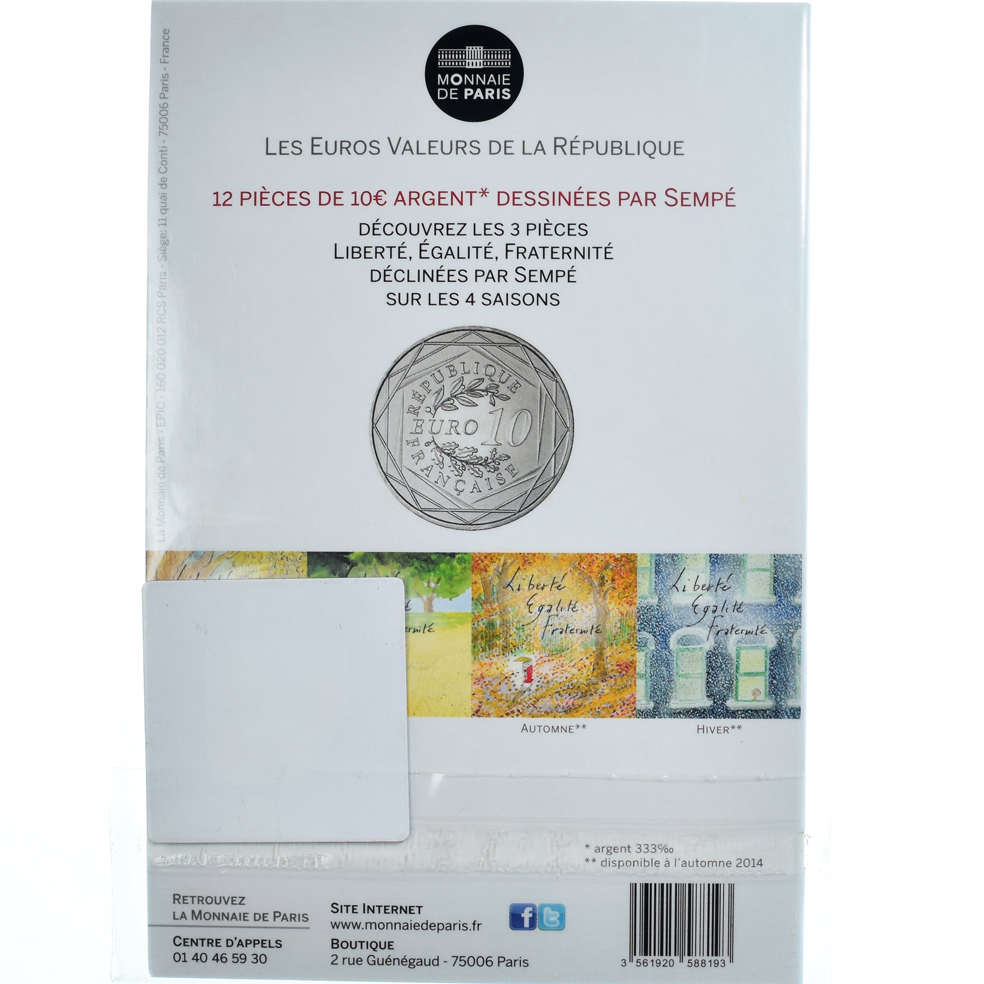 France, 10 Euro, Egalité, 2014, Sempé, MS(65-70), Silver, Gadoury:EU718