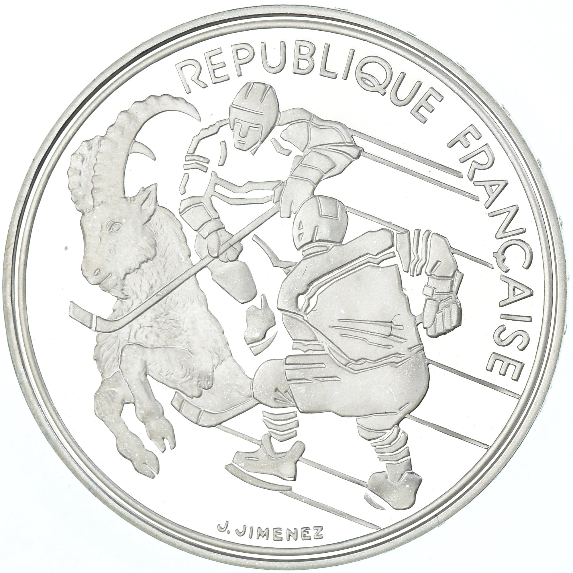Monnaie, France, Hockey, 100 Francs, 1991, BE.JO Albertville, FDC, Argent