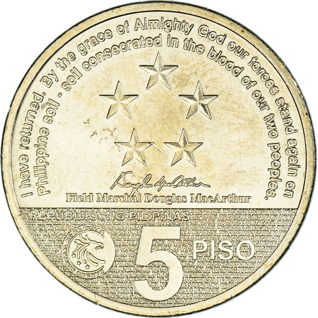 Coin, Philippines, 5 Piso, 2014, Leyte Gulf Landing, MS(63), Copper-nickel