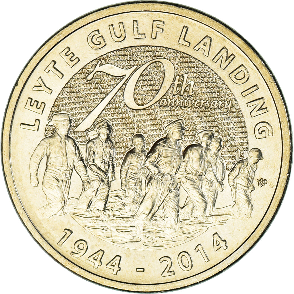 Coin, Philippines, 5 Piso, 2014, Leyte Gulf Landing, MS(63), Copper-nickel
