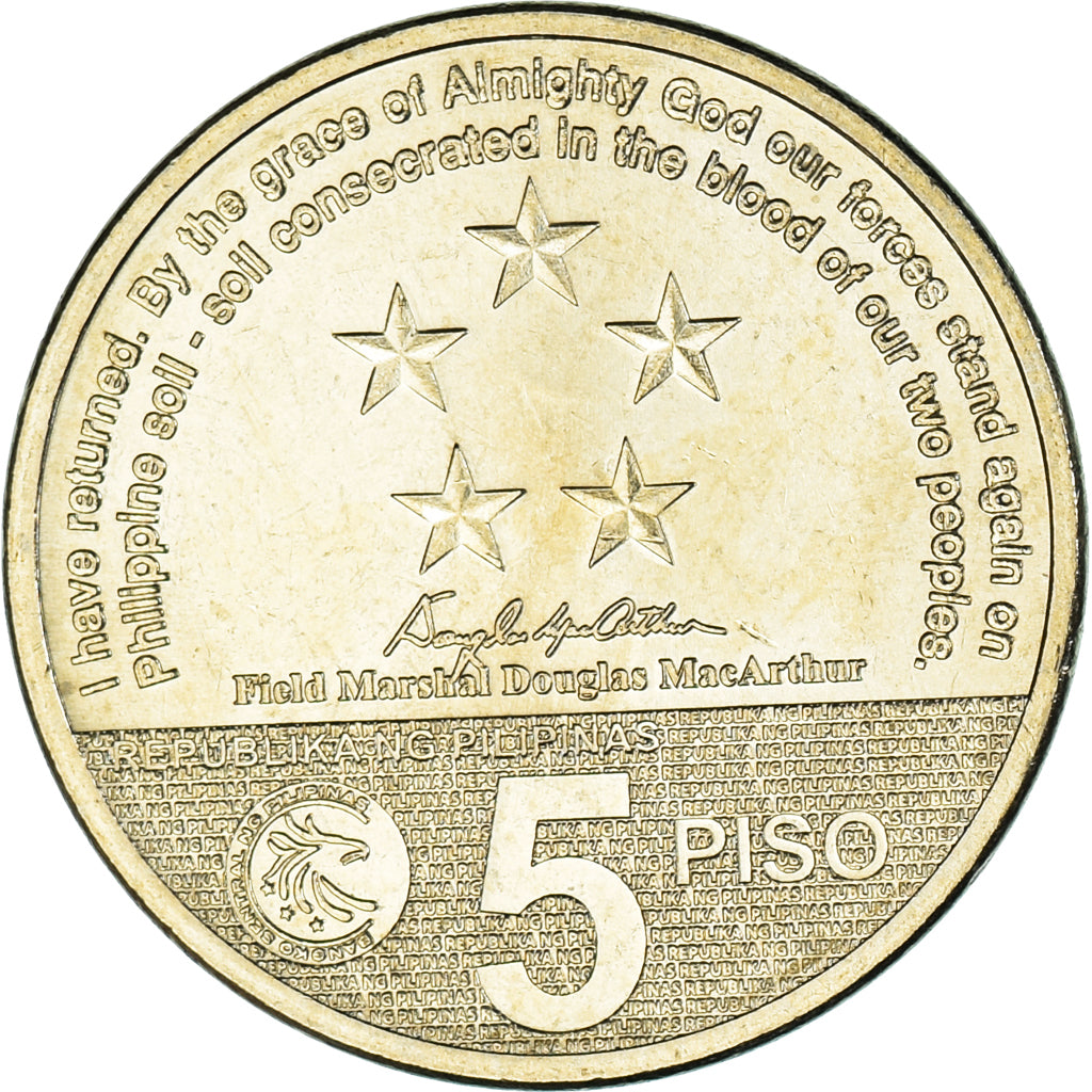 Coin, Philippines, 5 Piso, 2014, Leyte Gulf Landing, MS(63), Copper-nickel
