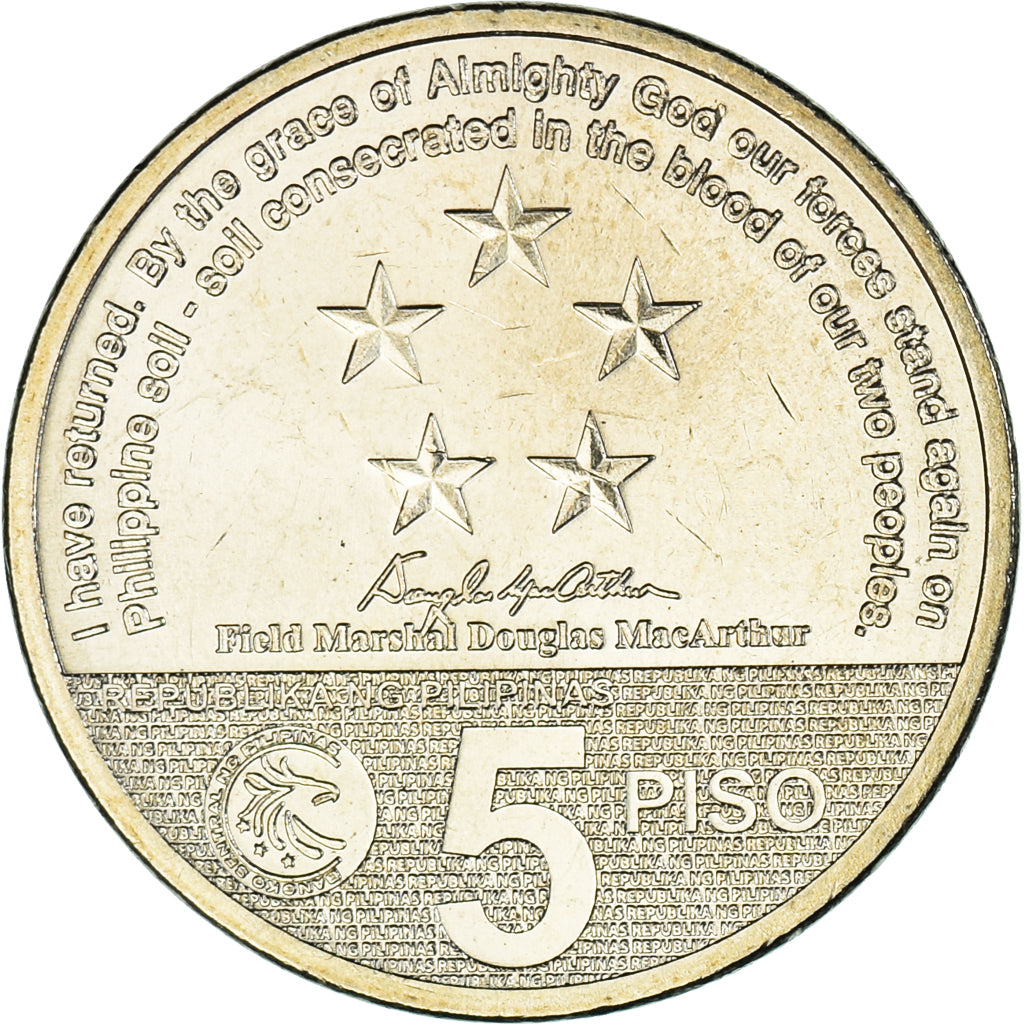 Coin, Philippines, 5 Piso, 2014, Leyte Gulf Landing, MS(63), Copper-nickel