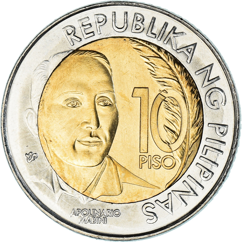 Moneta, Filipiny, 10 Piso, 2014, MS(63), Bimetaliczny