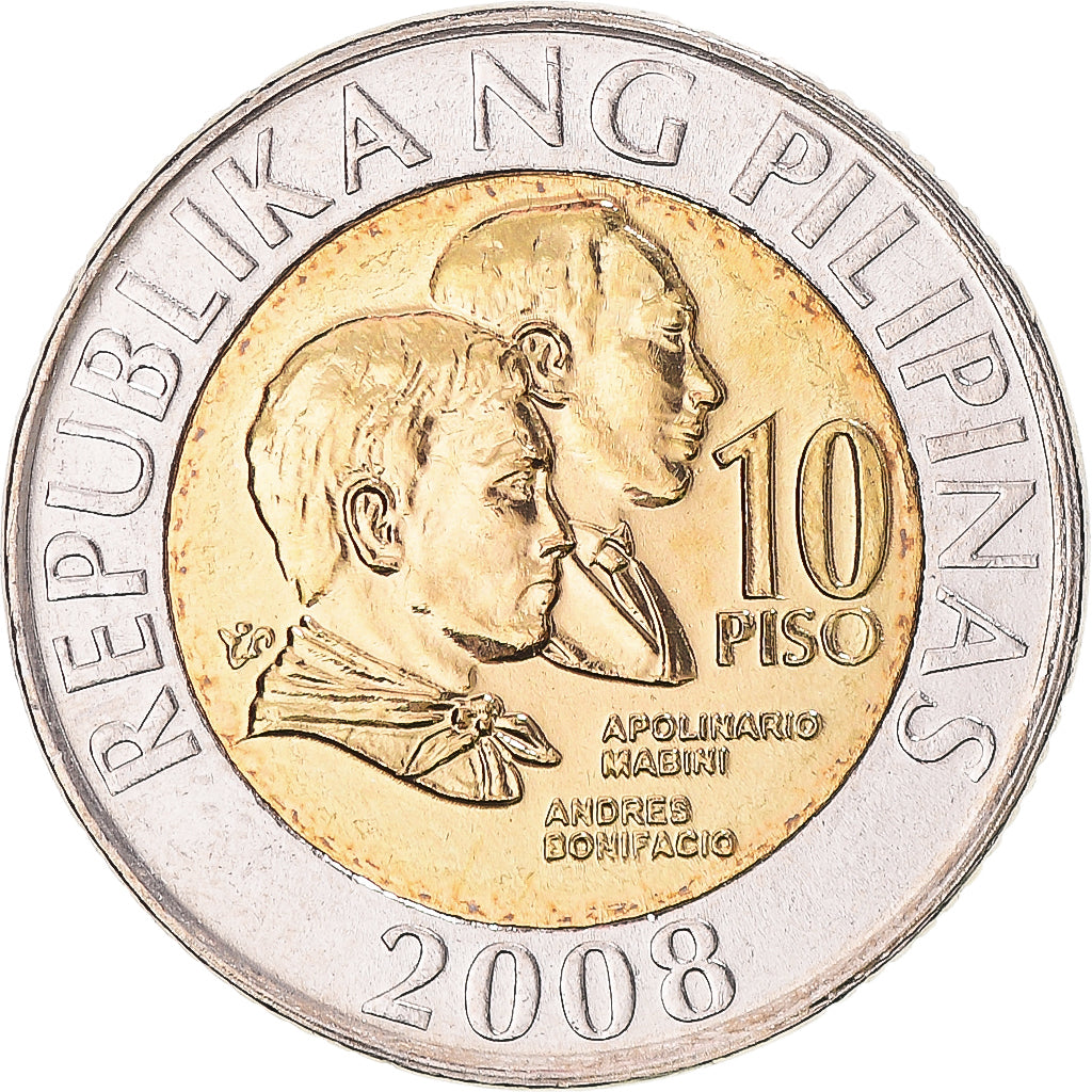 Coin, Philippines, 10 Piso, 2008, MS(63), Bi-Metallic, KM:278