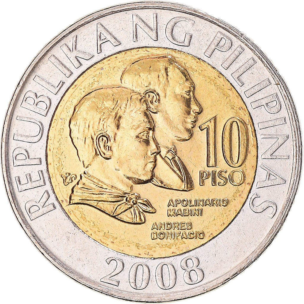 Coin, Philippines, 10 Piso, 2008, MS(63), Bi-Metallic, KM:278