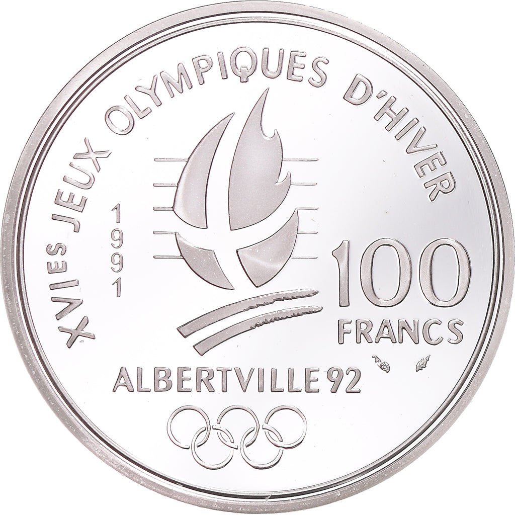 Coin, France, 100 Francs, 1991, 1992 Olympics,BE, MS(65-70), Silver, KM:995