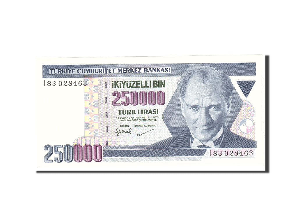 Banknote, Turkey, 250,000 Lira, 1998, Undated, KM:211, UNC(65-70)