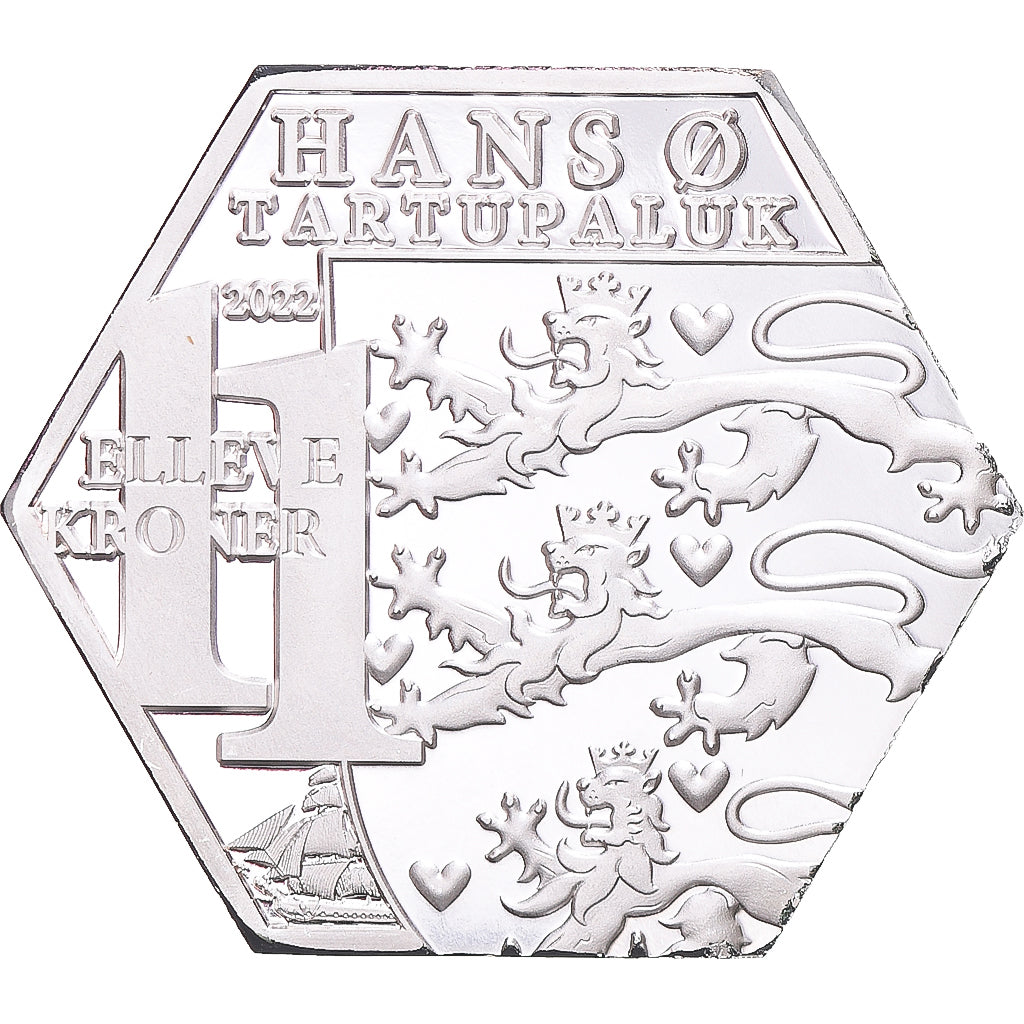 Coin, Denmark, 2 Dollars, 2022, 11 Kroner Hans island.BE, MS(65-70), Silver