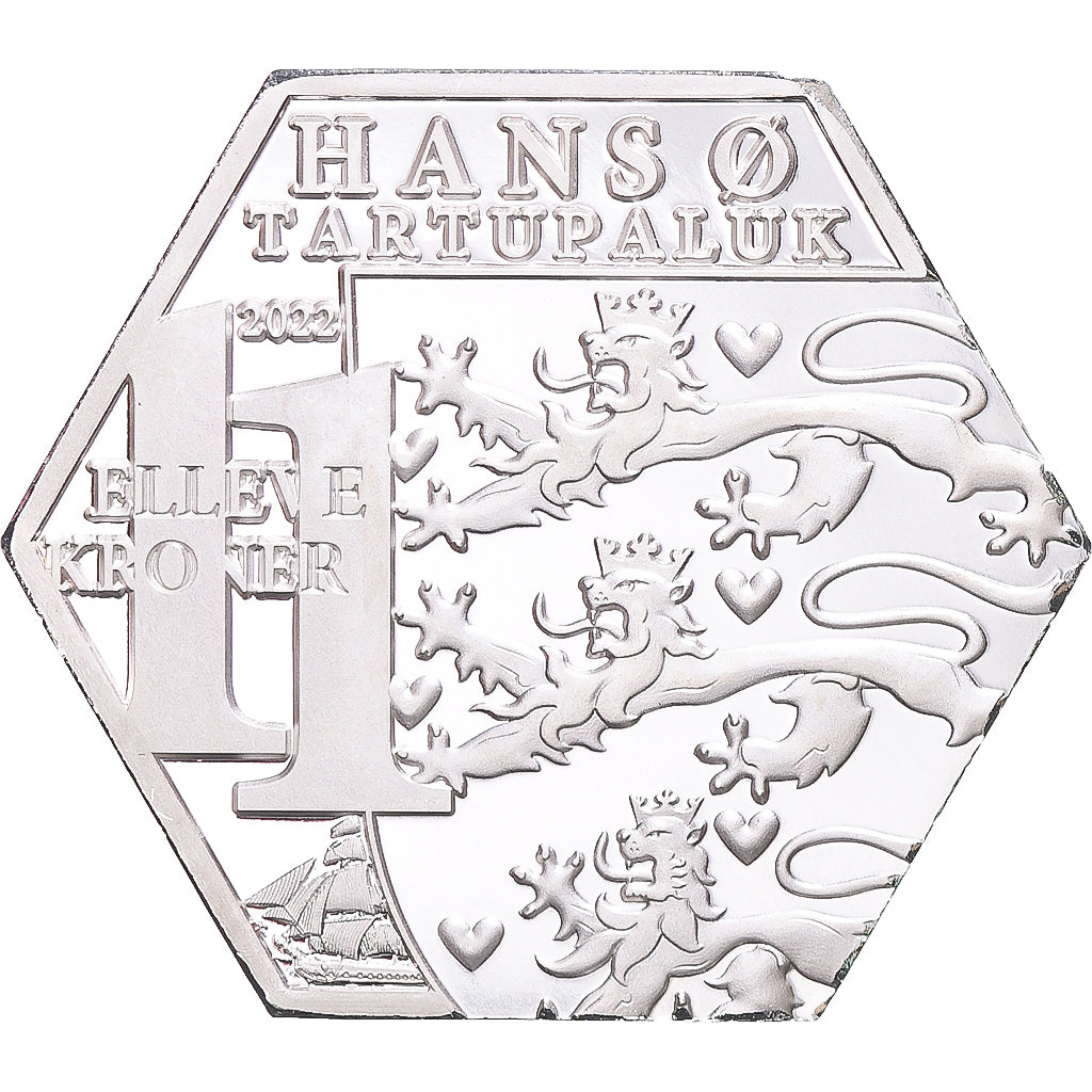 Coin, Denmark, 2 Dollars, 2022, 11 Kroner Hans island.BE, MS(65-70), Silver