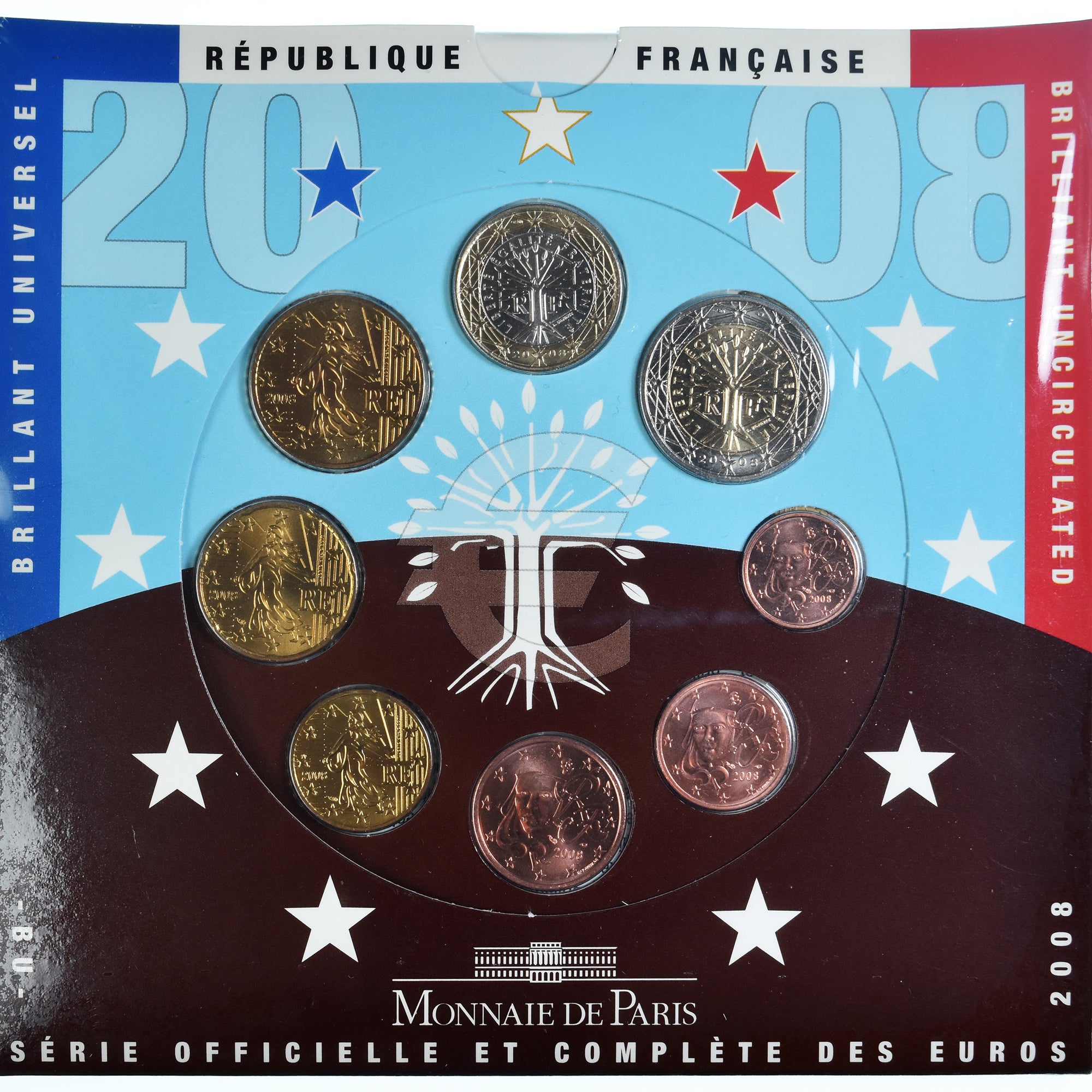 France, Monnaie de Paris, Euro-Set, 2008, BU, MS(65-70)