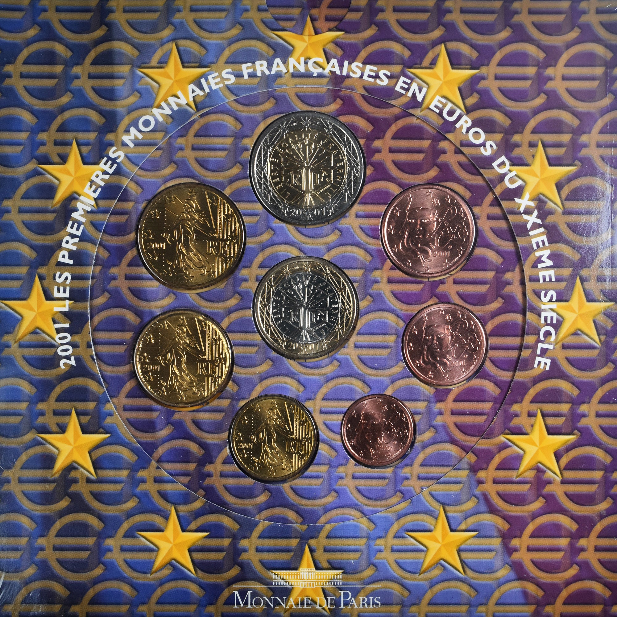 France, Monnaie de Paris, Euro-Set, 2001, BU, MS(65-70)
