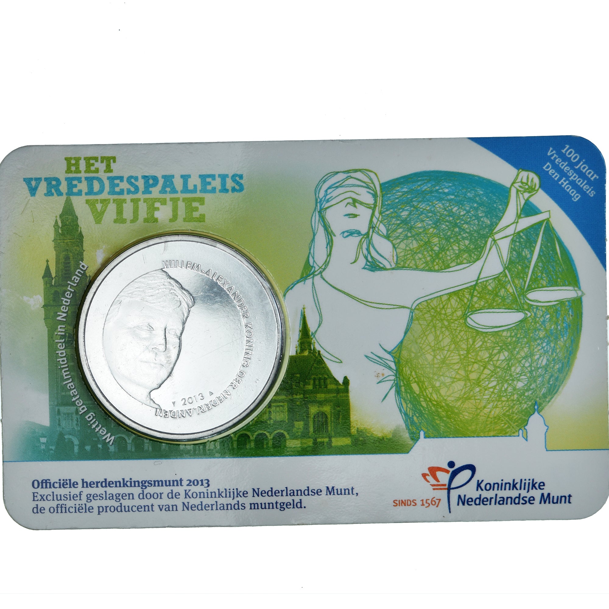 Niederlande, 5 Euro, 2013, 100 years of the PeacePalace. FDC, STGL, Silver