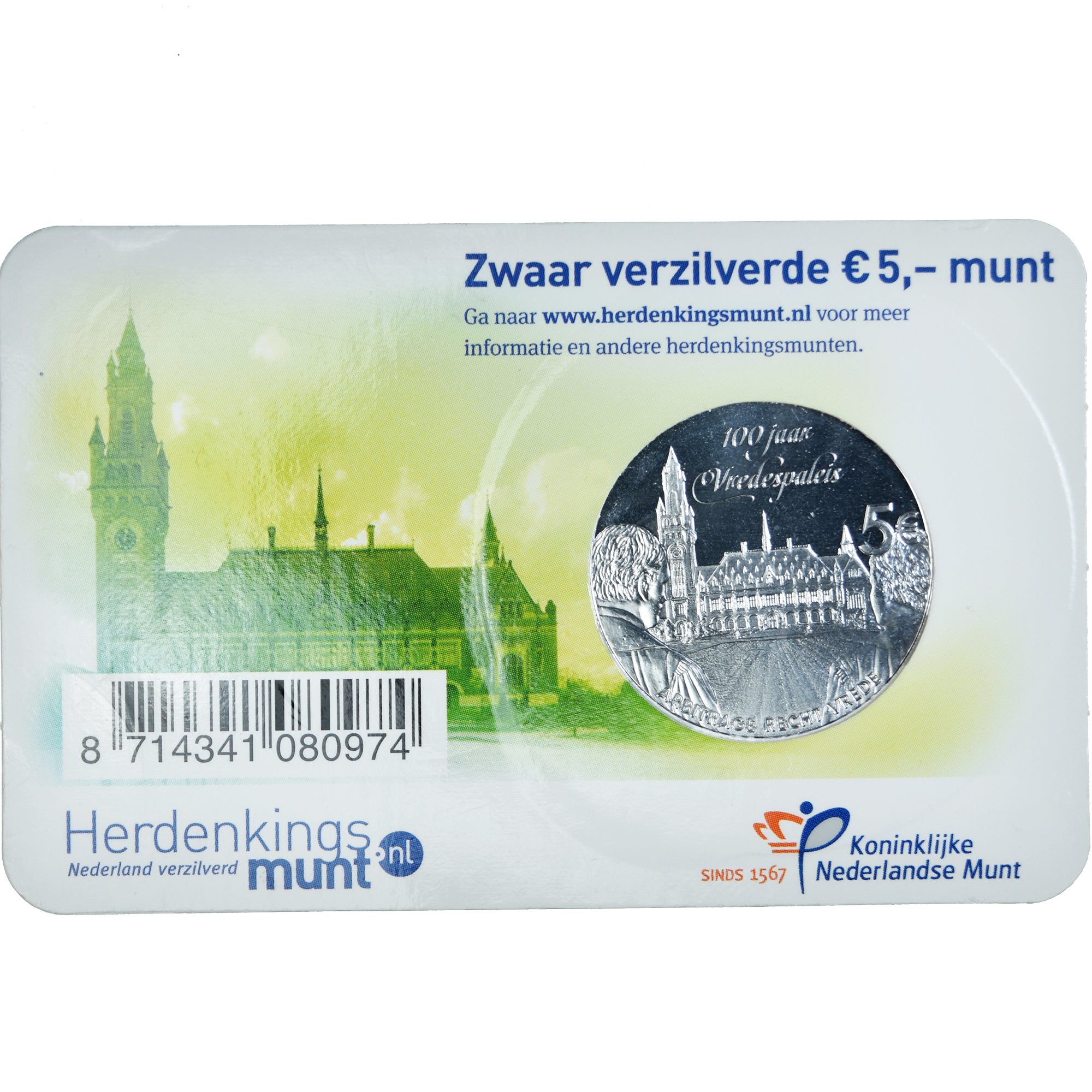Niederlande, 5 Euro, 2013, 100 years of the PeacePalace. FDC, STGL, Silver