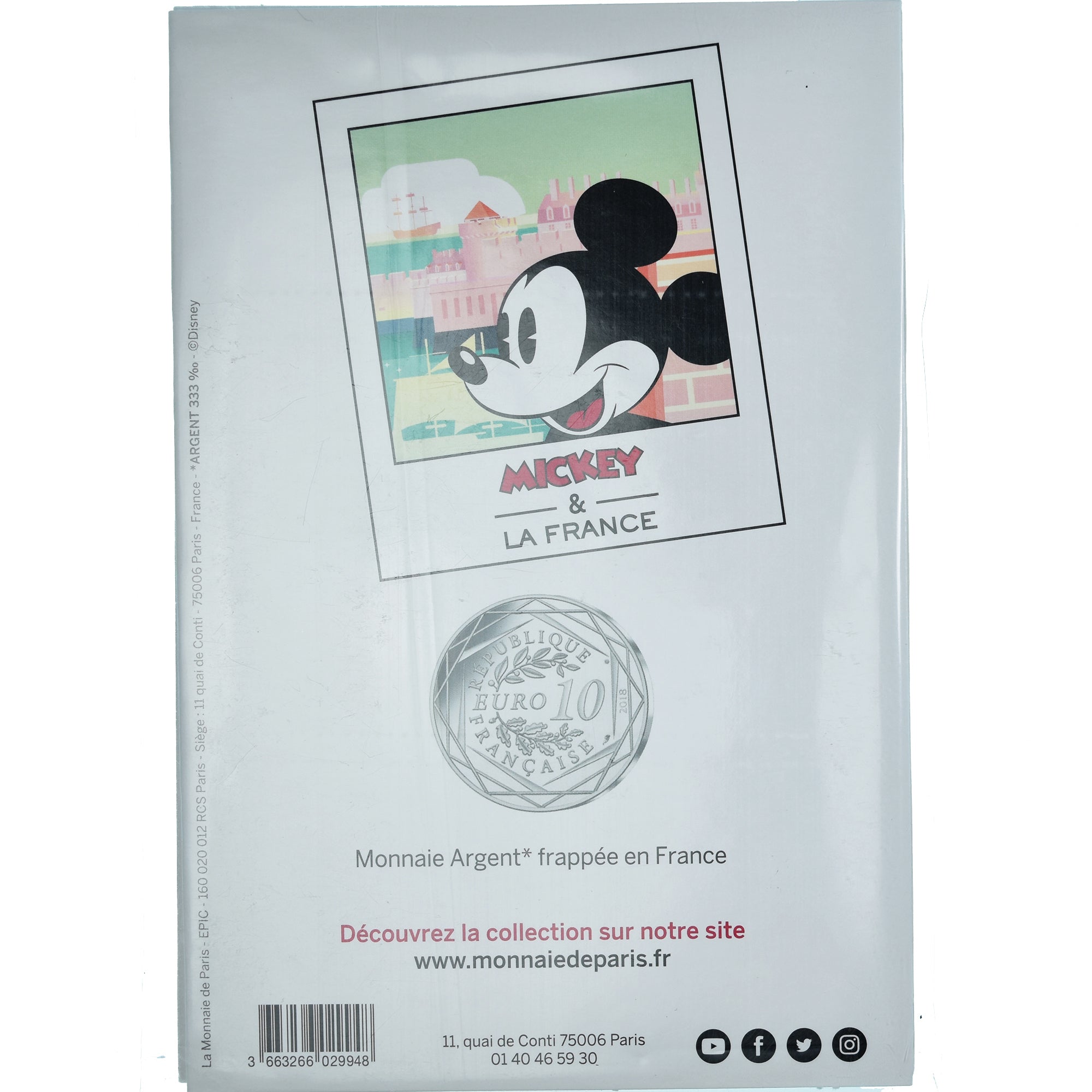 France, 10 Euro, 2018, Mickey Voile à l'horizon.FDC, MS(65-70), Silver