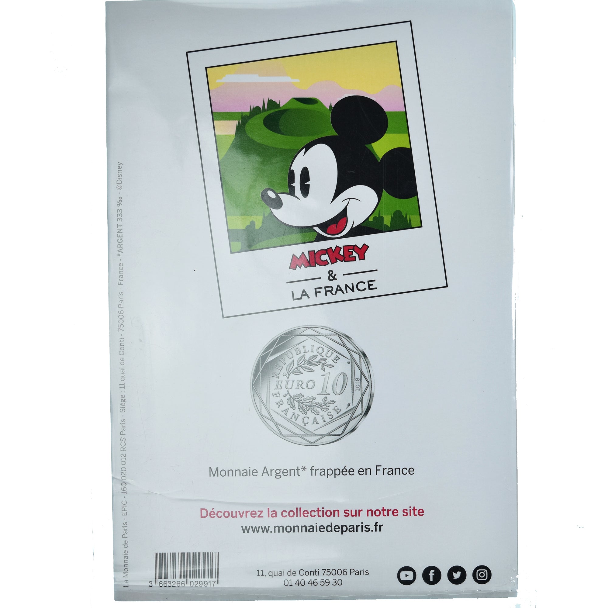 France, 10 Euro, 2018, Mickey Ode aux volcans.FDC, MS(65-70), Silver