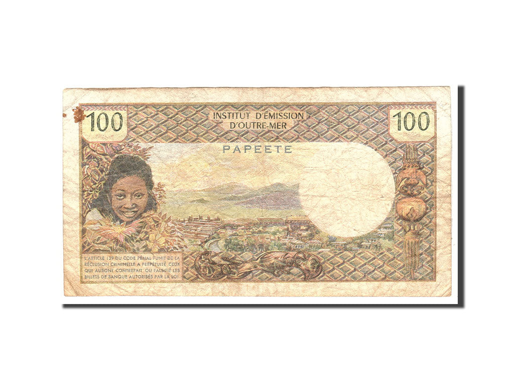 Tahiti, 100 Francs, 1973, KM:24b, Undated, VF(20-25)
